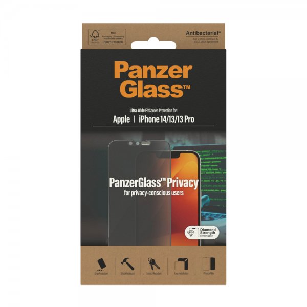 PanzerGlass iPhone 13/iPhone 13 Pro/iPhone 14 Skjermbeskytter Ultra-Wide Fit Privacy