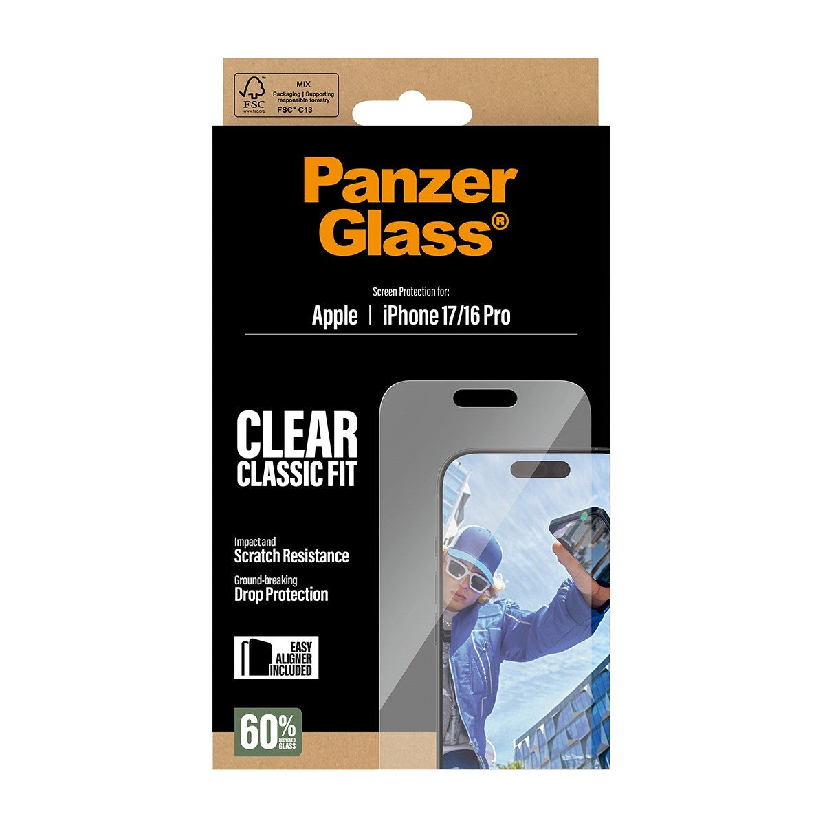 PanzerGlass iPhone 16 Pro/iPhone 17 Skjermbeskytter Classic Fit EasyAligner