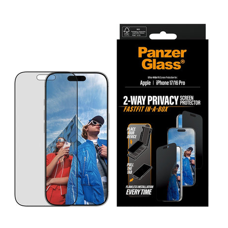 PanzerGlass iPhone 16 Pro/iPhone 17 Skjermbeskytter Ultra-Wide Fit Privacy Fastfit