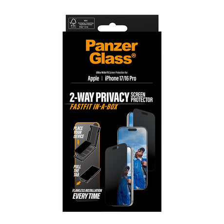 PanzerGlass iPhone 16 Pro/iPhone 17 Skjermbeskytter Ultra-Wide Fit Privacy Fastfit