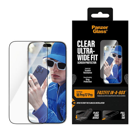 PanzerGlass iPhone 17 Pro/iPhone 18 Pro Skjermbeskytter Ultra-Wide Fit Clear Fastfit