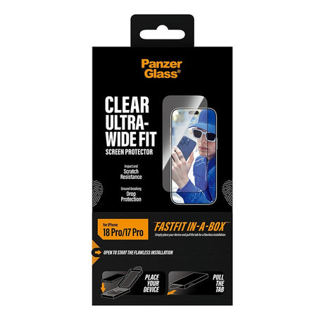 PanzerGlass iPhone 17 Pro/iPhone 18 Pro Skjermbeskytter Ultra-Wide Fit Clear Fastfit