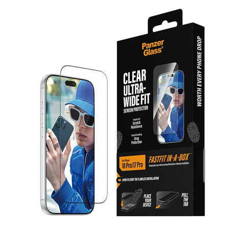 PanzerGlass iPhone 17 Pro/iPhone 18 Pro Skjermbeskytter Ultra-Wide Fit Clear Fastfit