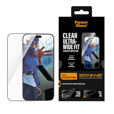 PanzerGlass iPhone 17 Pro Max/iPhone 18 Pro Max Skjermbeskytter Ultra-Wide Fit Clear Fastfit