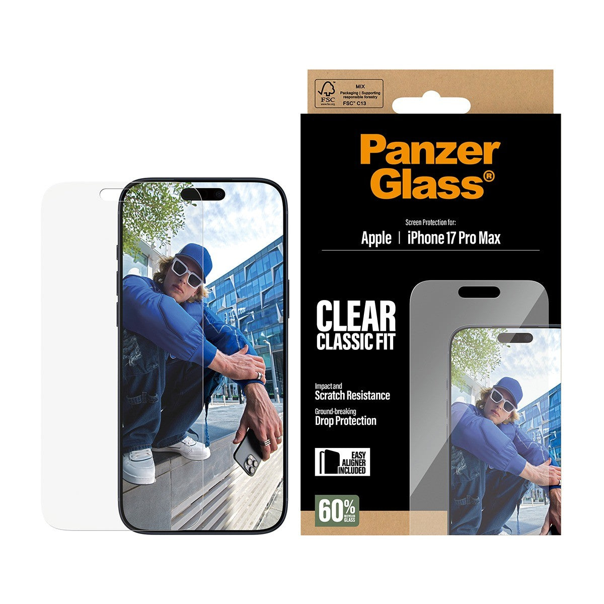 PanzerGlass iPhone 17 Pro Max Skjermbeskytter Classic Fit EasyAligner