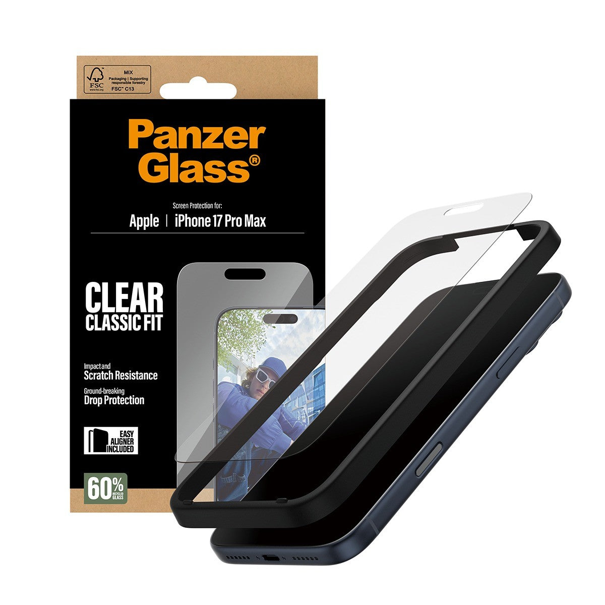 PanzerGlass iPhone 17 Pro Max Skjermbeskytter Classic Fit EasyAligner