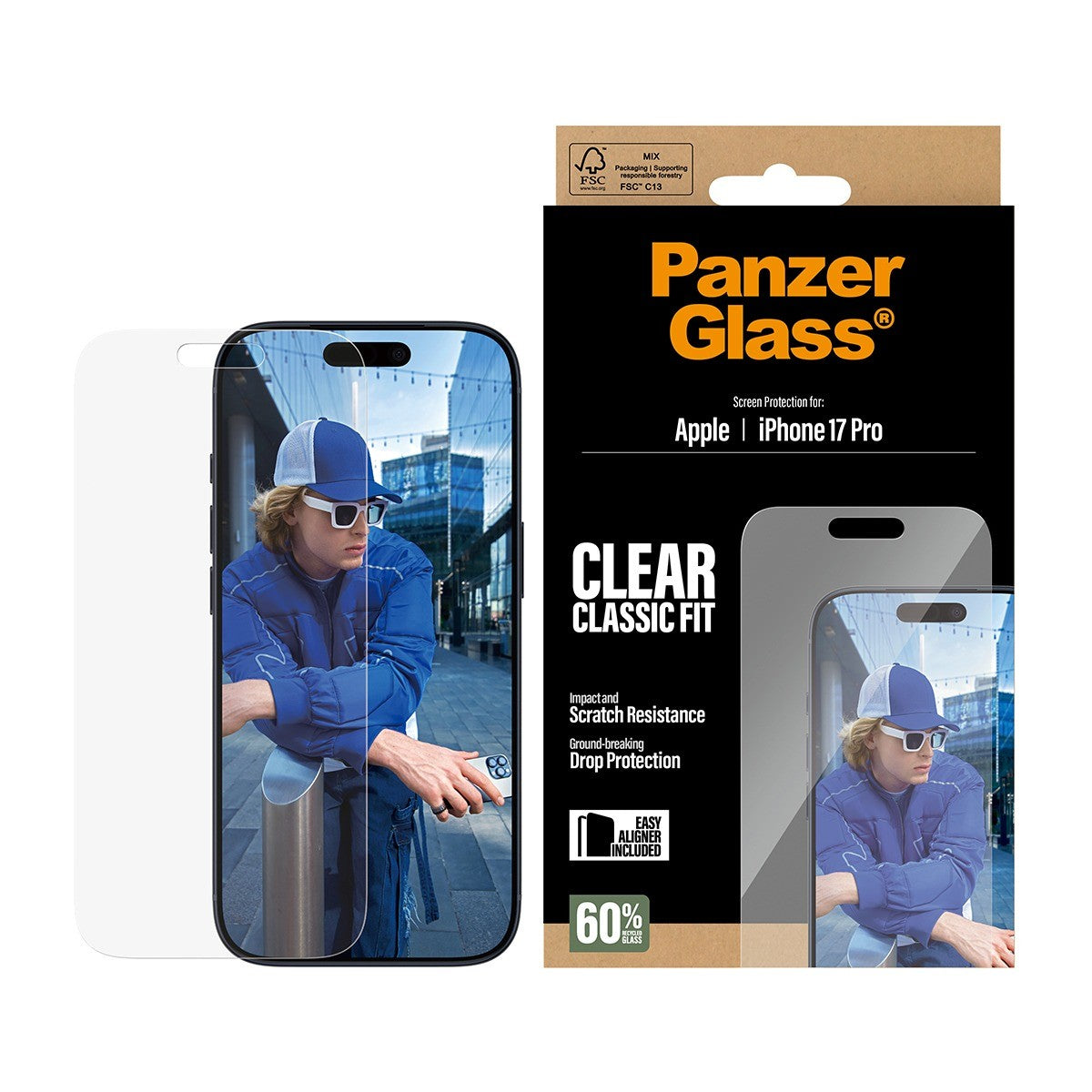 PanzerGlass iPhone 17 Pro Skjermbeskytter Classic Fit EasyAligner