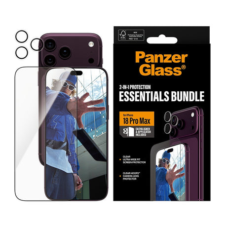 PanzerGlass iPhone 18 Pro Max Skjermbeskytter og Linsebeskyttelse 2-i-1 Essentials Bundle