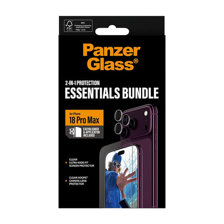 PanzerGlass iPhone 18 Pro Max Skjermbeskytter og Linsebeskyttelse 2-i-1 Essentials Bundle