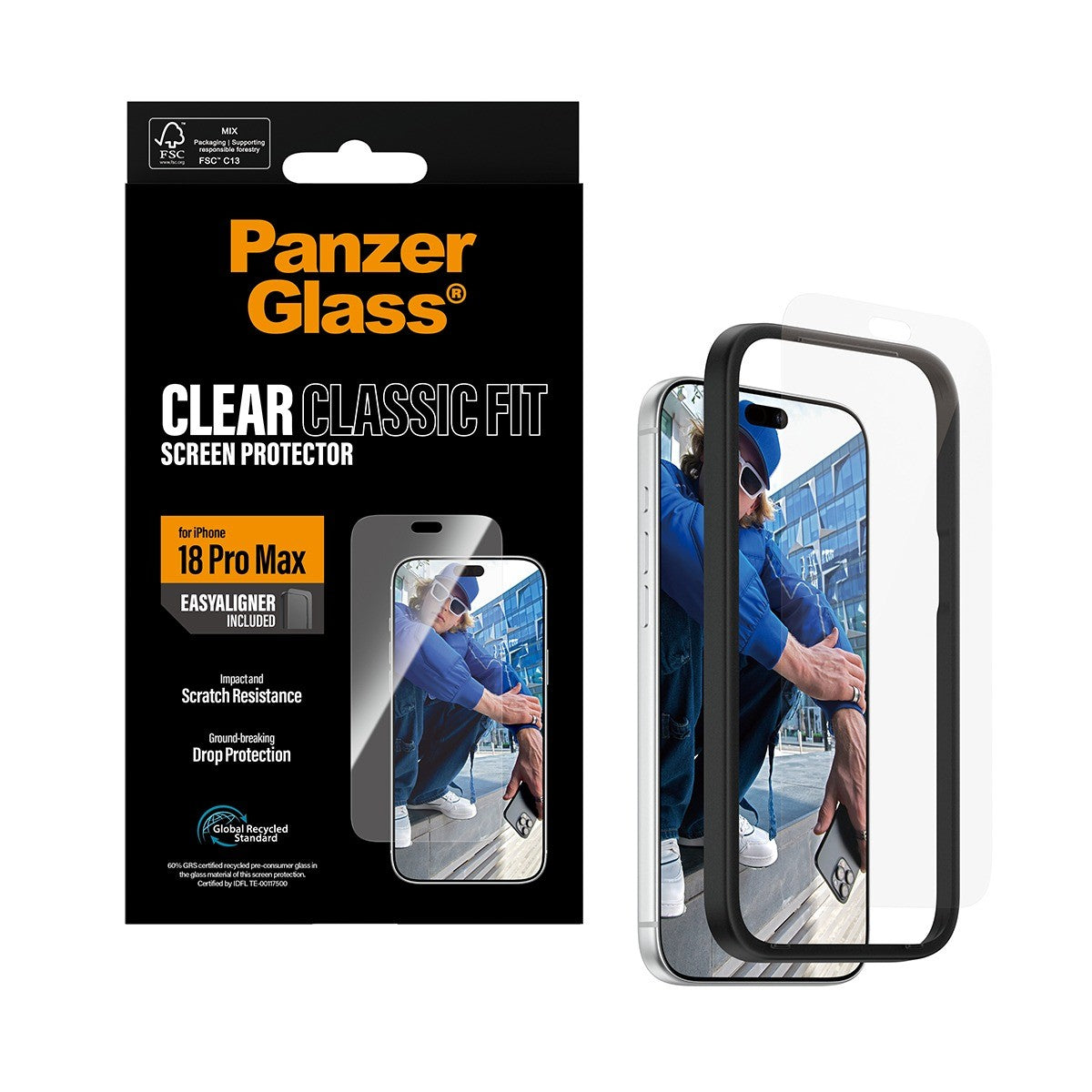 PanzerGlass iPhone 18 Pro Max Skjermbeskytter Classic Fit EasyAligner