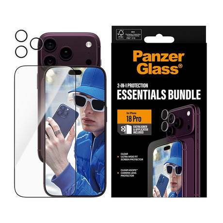 PanzerGlass iPhone 18 Pro Skjermbeskytter og Linsebeskyttelse 2-i-1 Essentials Bundle
