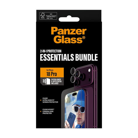 PanzerGlass iPhone 18 Pro Skjermbeskytter og Linsebeskyttelse 2-i-1 Essentials Bundle