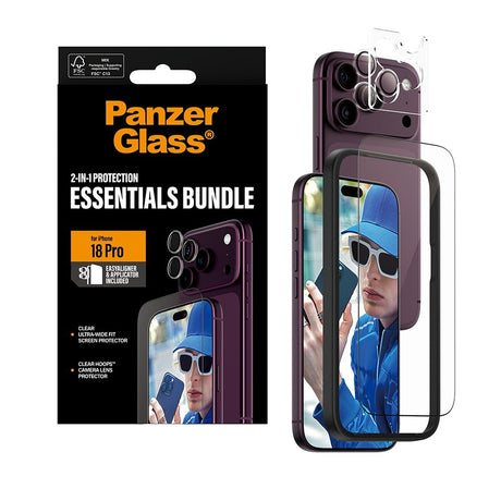 PanzerGlass iPhone 18 Pro Skjermbeskytter og Linsebeskyttelse 2-i-1 Essentials Bundle