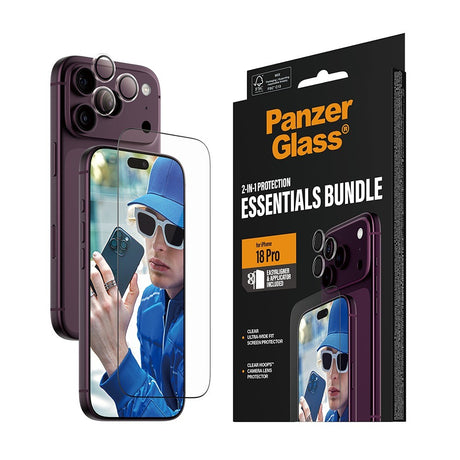 PanzerGlass iPhone 18 Pro Skjermbeskytter og Linsebeskyttelse 2-i-1 Essentials Bundle