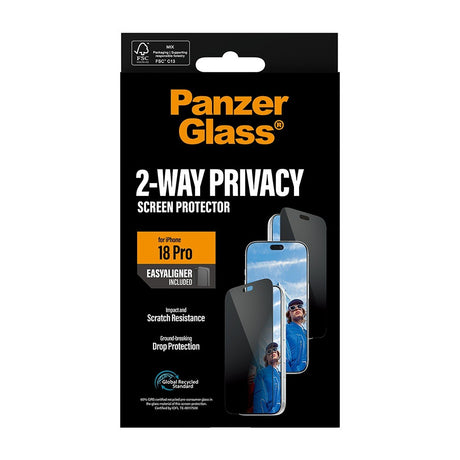 PanzerGlass iPhone 18 Pro Skjermbeskytter Ultra-Wide Fit Privacy EasyAligner