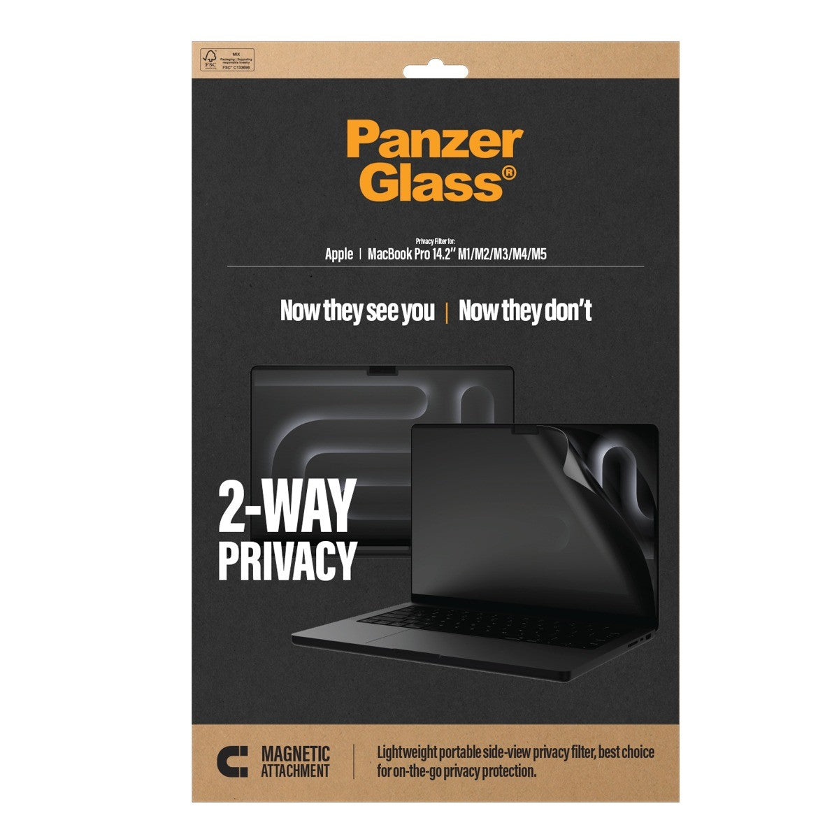 PanzerGlass MacBook Pro 14 M1-M5 Skjermbeskytter Magnetic 2-Way Privacy Film