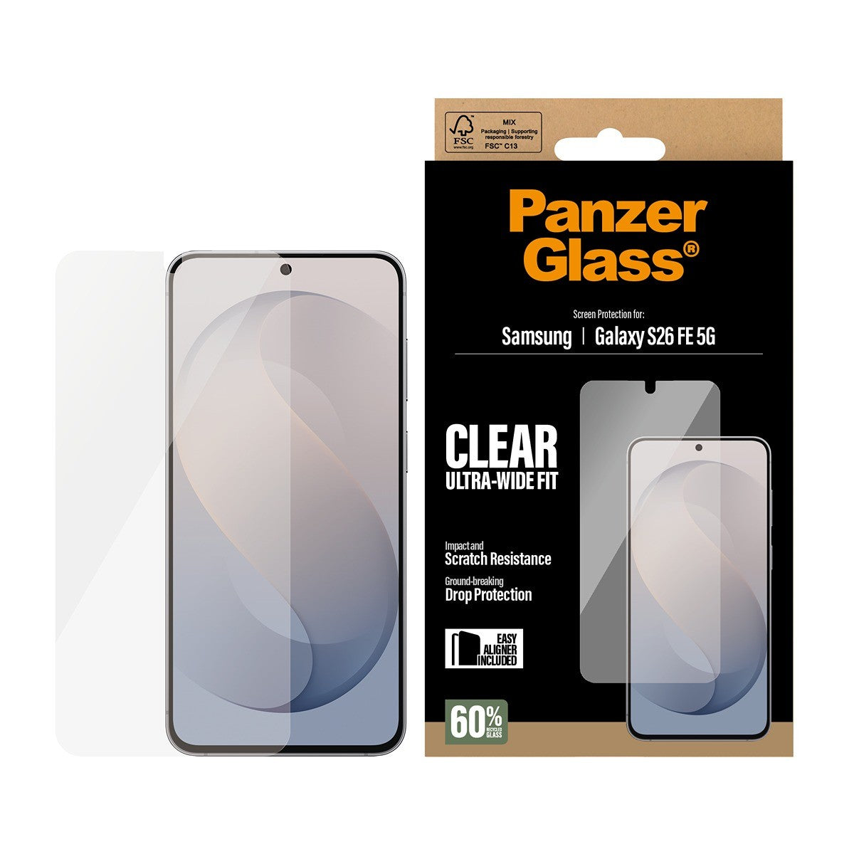 PanzerGlass Samsung Galaxy S26 FE Skjermbeskytter Ultra-Wide Fit EasyAligner