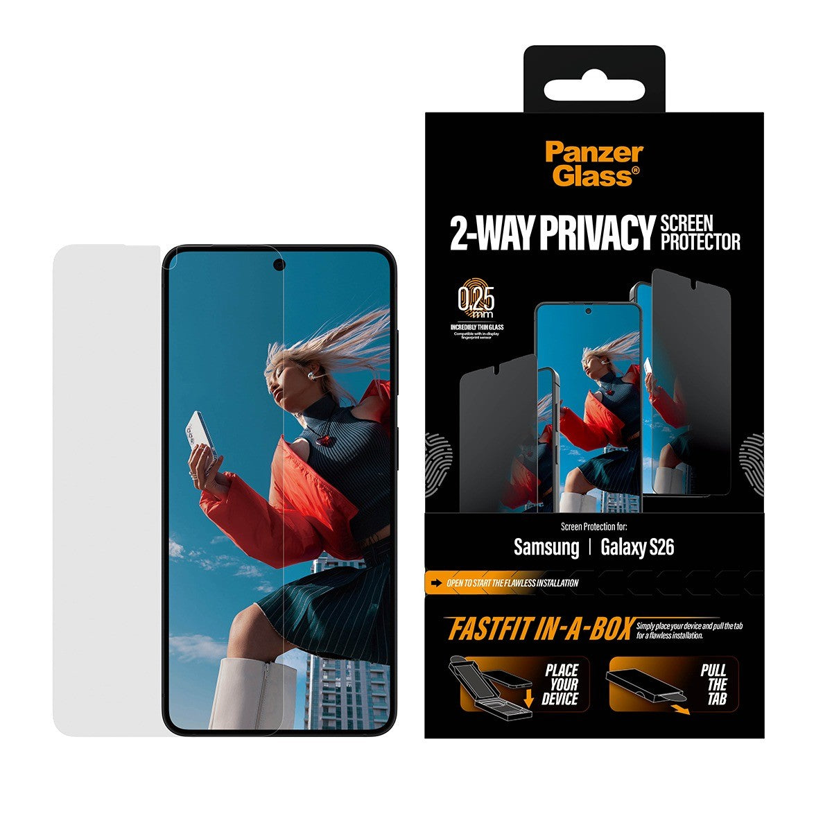 PanzerGlass Samsung Galaxy S26 Skjermbeskytter Ultra-Wide Fit Privacy Fastfit