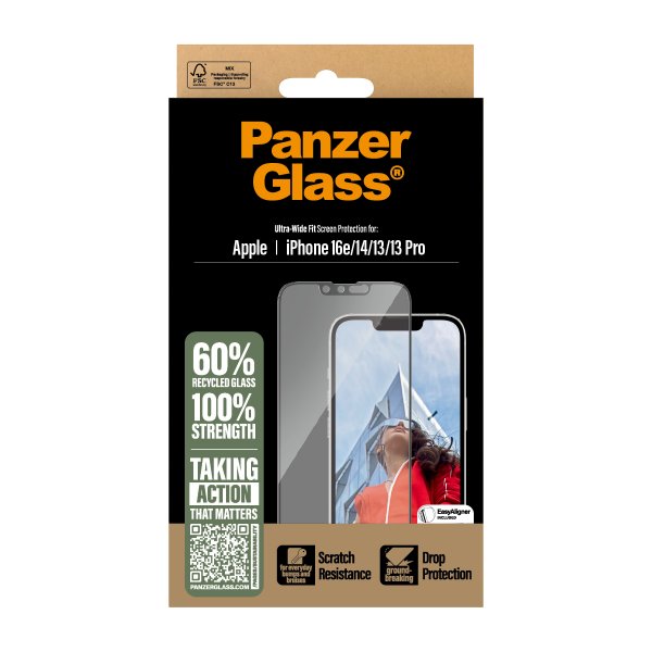 PanzerGlass iPhone 13/13 Pro/14/16e/17e Skjermbeskytter Ultra-Wide Fit EasyAligner