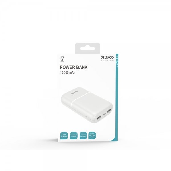 Deltaco Powerbank 10 000 mAh Hvit