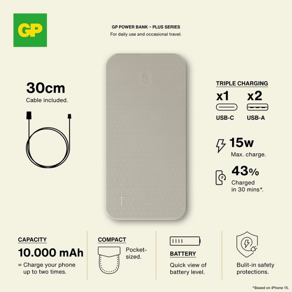 GP Powerbank Plus 10 000 mAh Cream