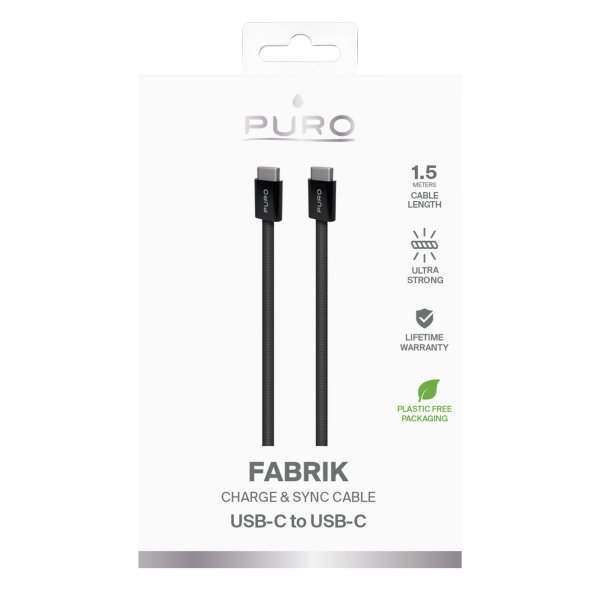 Puro Kabel Fabrik 2.0 60W USB-C til USB-C 1.5m Svart
