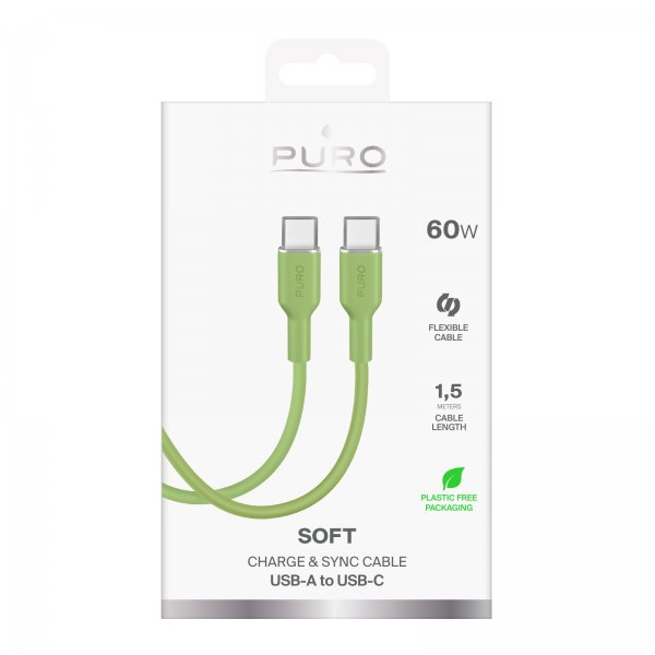 Puro Kabel TPE 25W USB-C til USB-C 1.5m Salted Lime