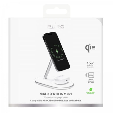 Puro Trådløs lader Mag Station 2-in-1 Qi2 Hvit