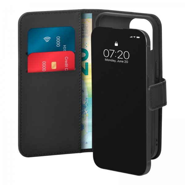 Puro iPhone 15 Etui Wallet Stand Svart