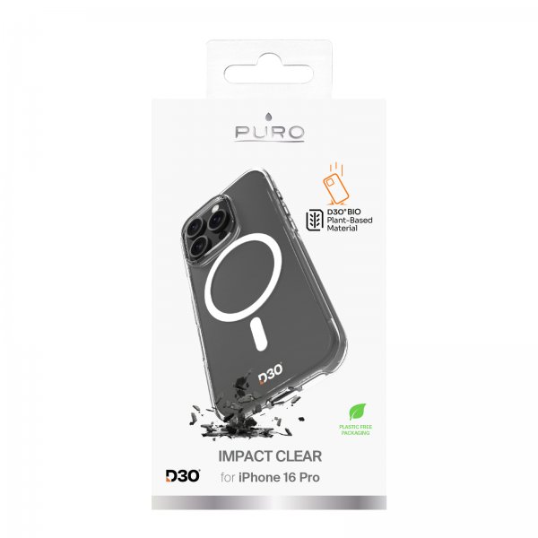 Puro iPhone 16 Pro Deksel Impact Clear D3O MagSafe Transparent