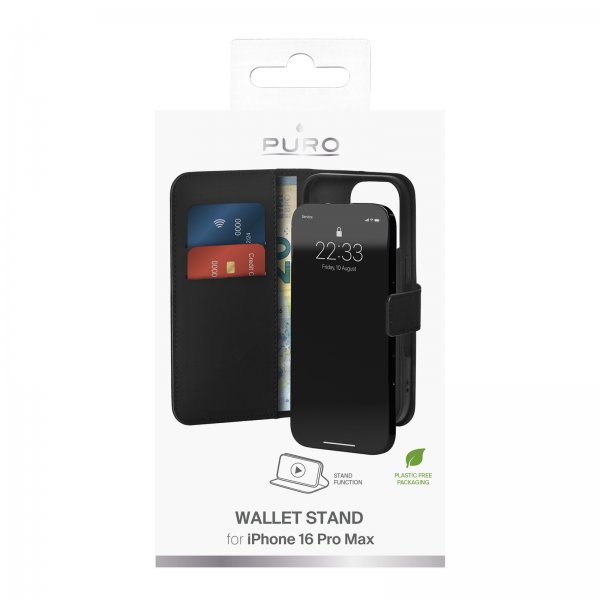 Puro iPhone 16 Pro Max Etui Wallet Stand Svart