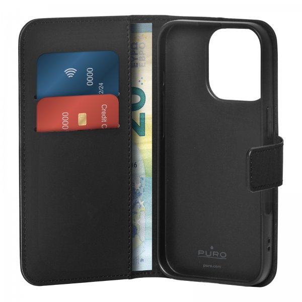 Puro iPhone 16 Pro Max Etui Wallet Stand Svart