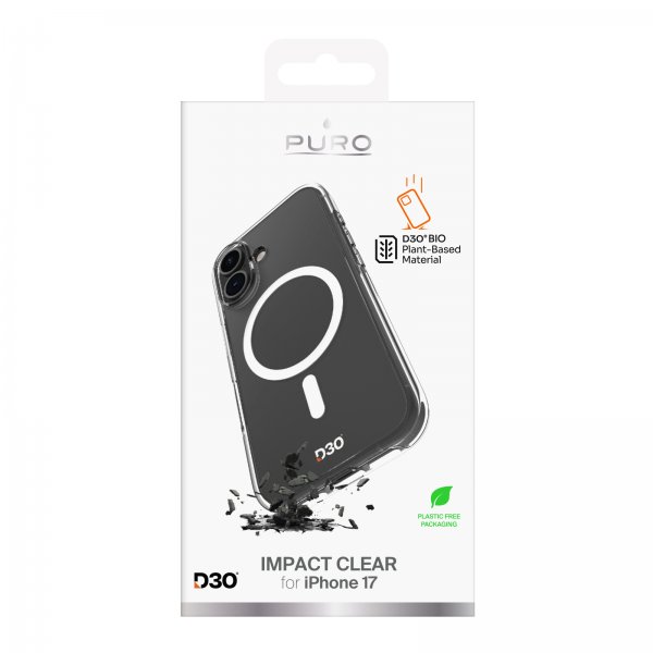 Puro iPhone 17 Deksel Impact Clear D3O MagSafe Transparent