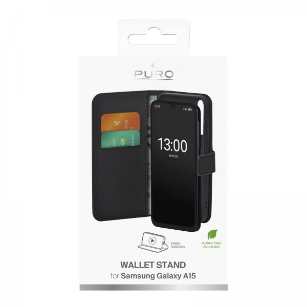 Puro Samsung Galaxy A15 Etui Wallet Stand Svart