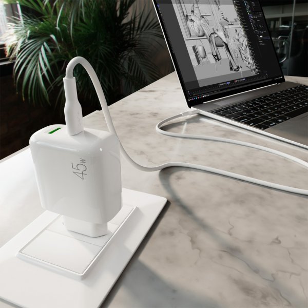 Puro Lader med Kabel ProLite Kit USB-C 45W 1.2m Hvit