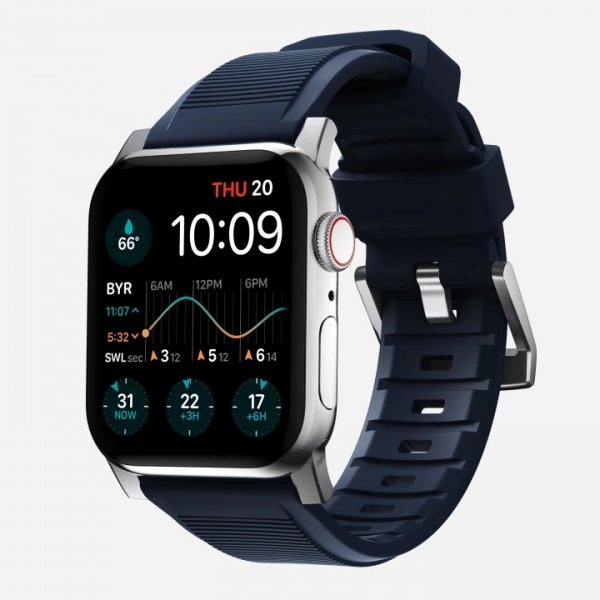 Nomad Apple Watch 44/45/46mm/Apple Watch Ultra Armbånd Rugged Band Silver Hardware Atlantic Blue
