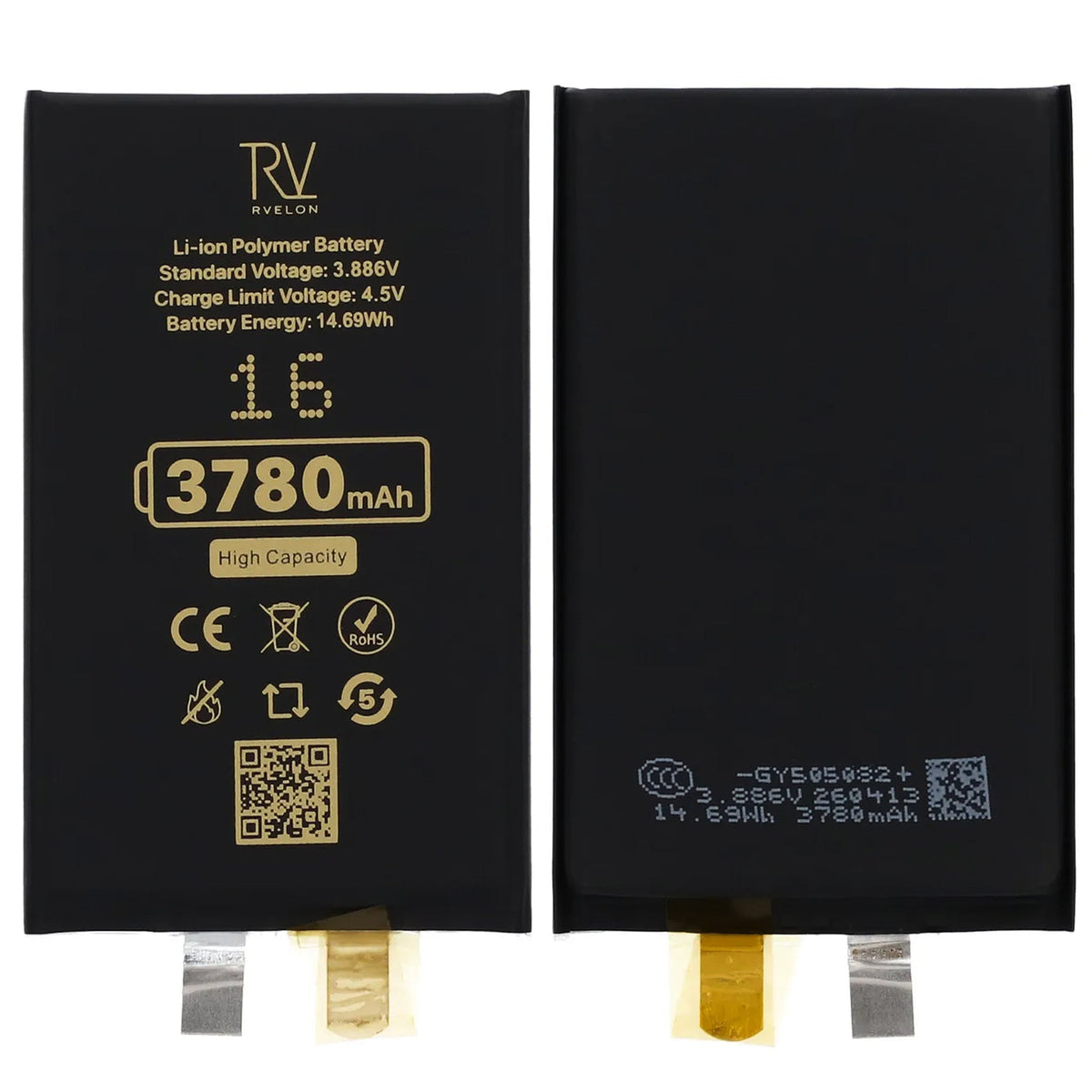 Rvelon Batteri til iPhone 16 3700mAh uten flexkabel