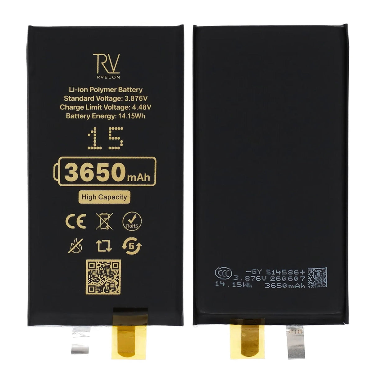 Rvelon Batteri til iPhone 15 3650mAh uten flexkabel