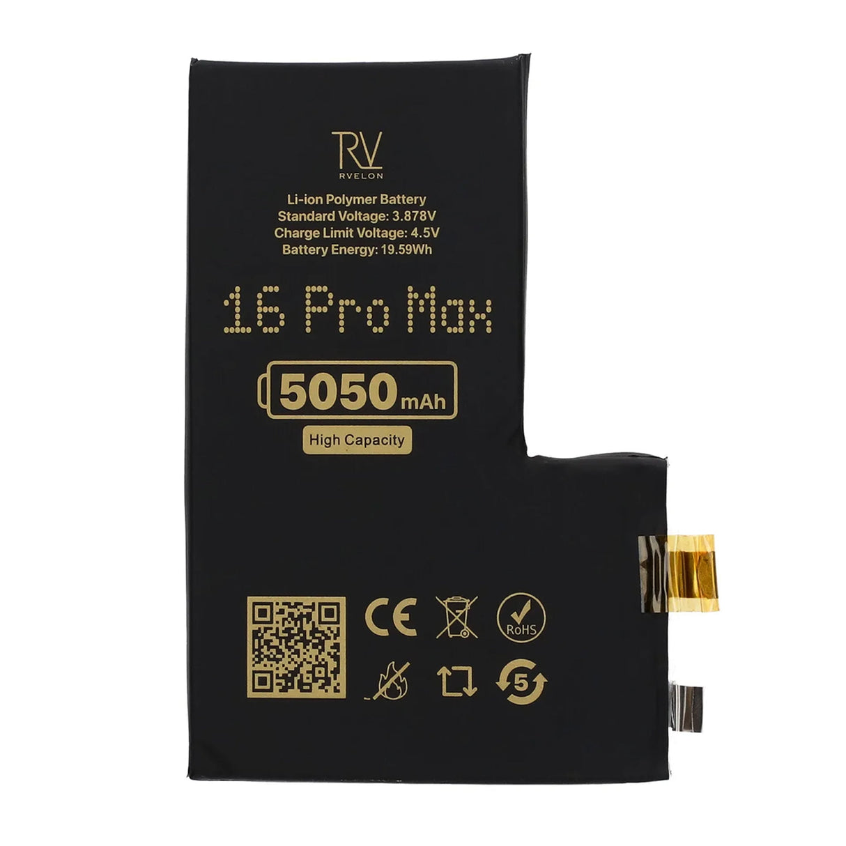 Rvelon Batteri til iPhone 16 Pro Max 5050mAh uten flexkabel