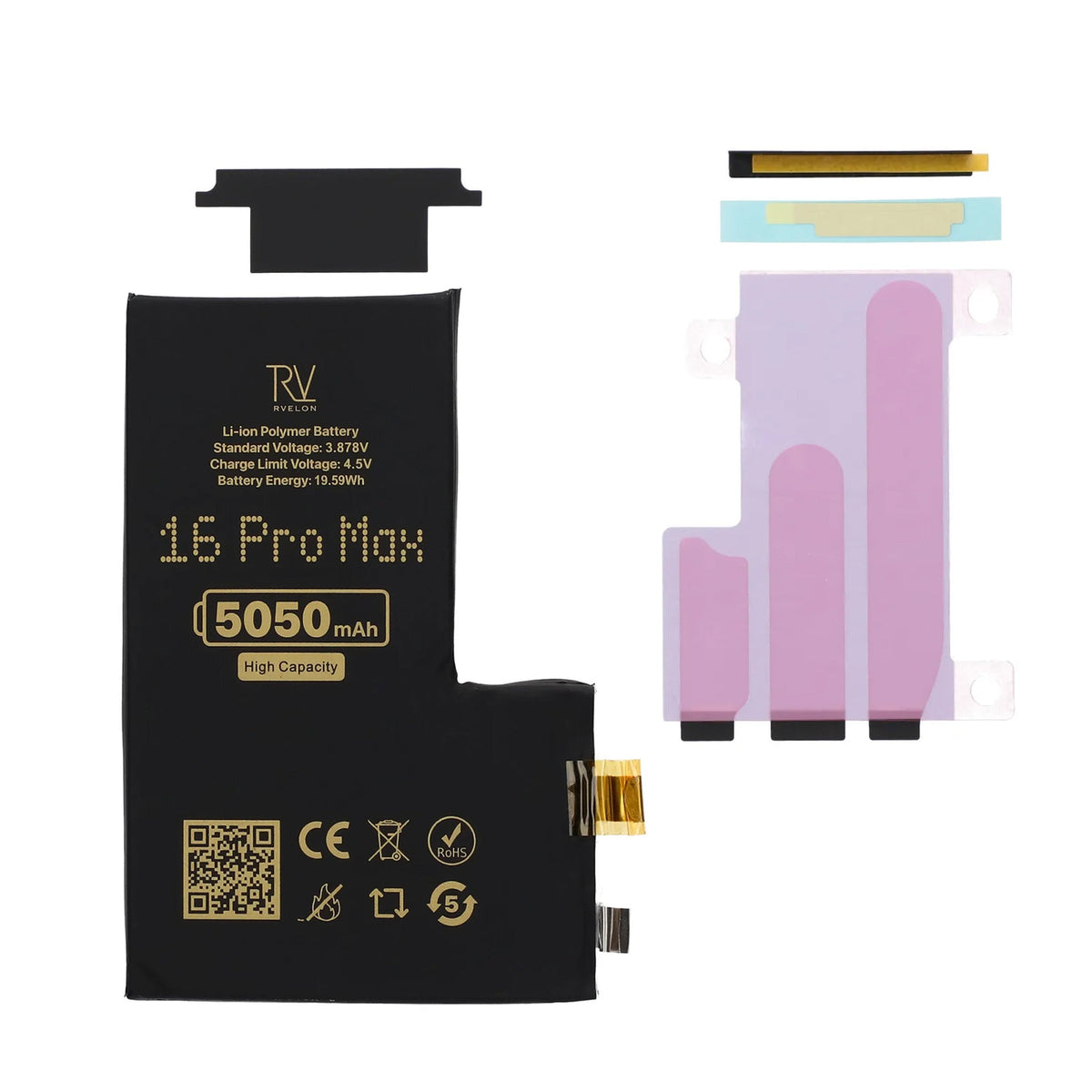 Rvelon Batteri til iPhone 16 Pro Max 5050mAh uten flexkabel