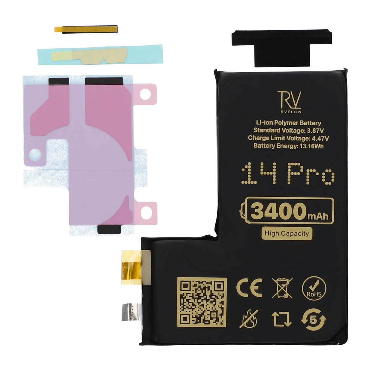 Rvelon Batteri til iPhone 14 Pro 3400mAh uten flexkabel