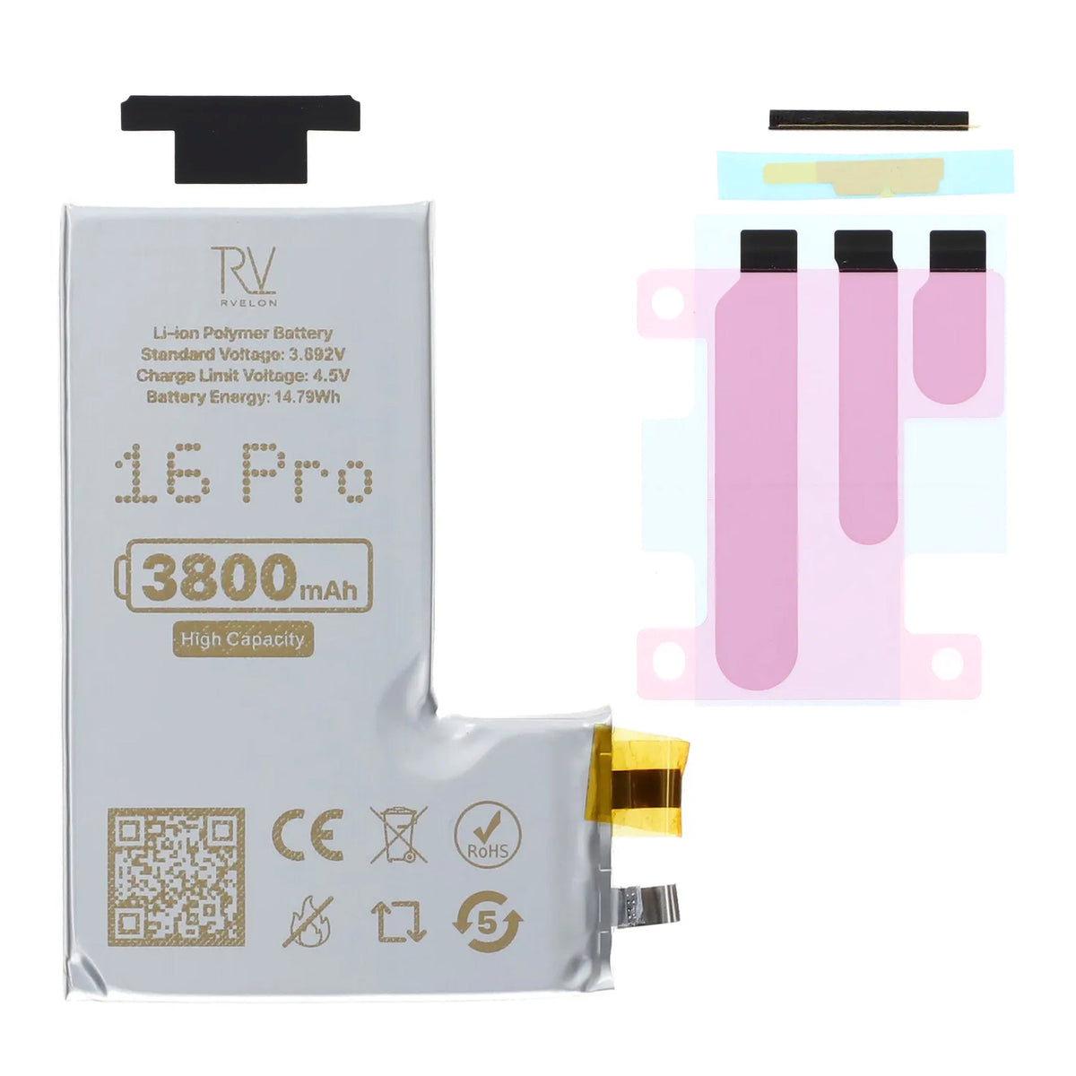 Rvelon Batteri til iPhone 16 Pro 3800mAh uten flexkabel