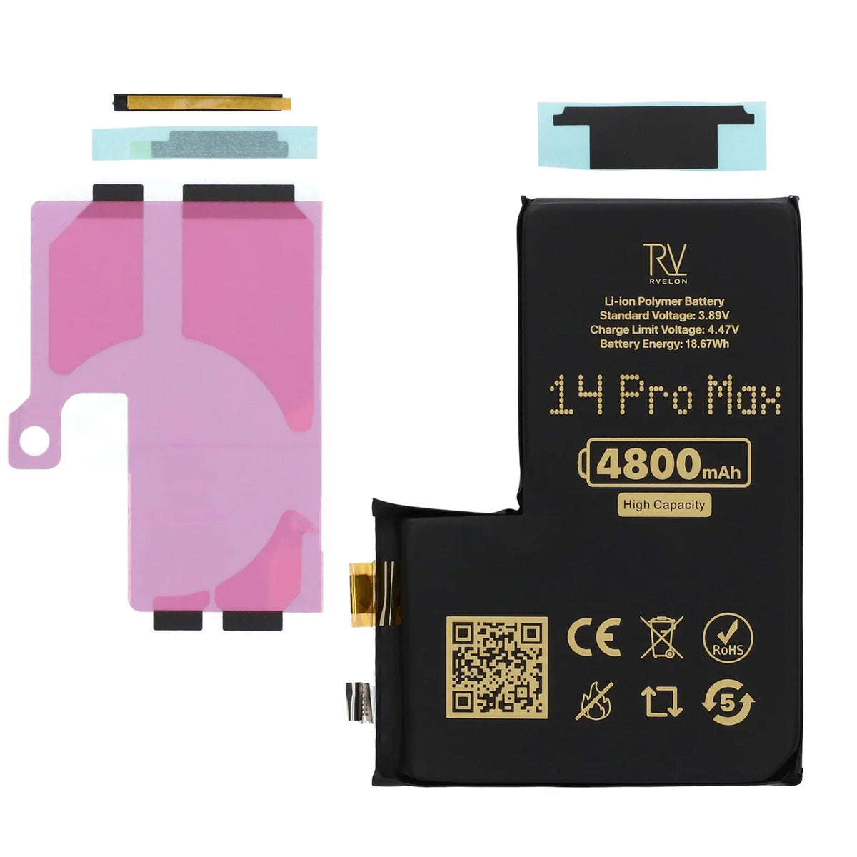 Rvelon Batteri til iPhone 14 Pro Max 4800mAh uten flexkabel