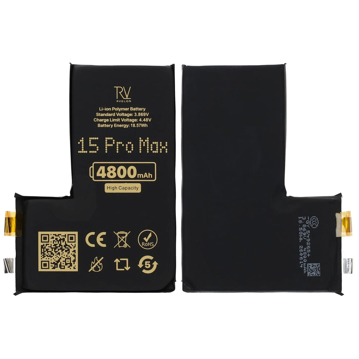 Rvelon Batteri til iPhone 15 Pro Max 4800mAh uten flexkabel