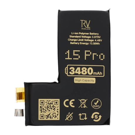 Rvelon Batteri til iPhone 15 Pro 3480mAh uten flexkabel