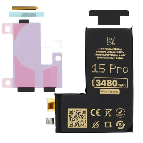 Rvelon Batteri til iPhone 15 Pro 3480mAh uten flexkabel