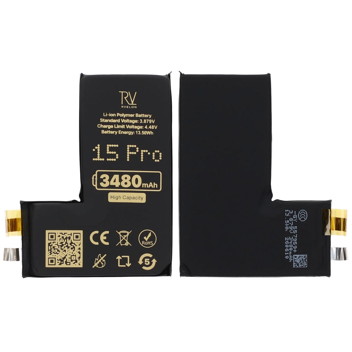 Rvelon Batteri til iPhone 15 Pro 3480mAh uten flexkabel