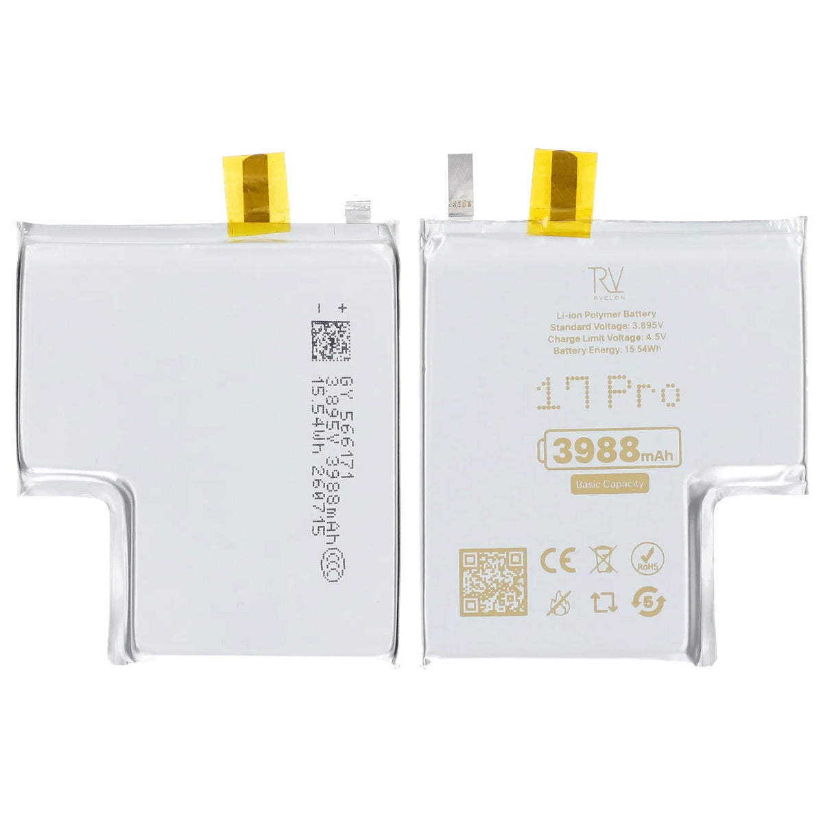 Rvelon Batteri til iPhone 17 Pro 3988mAh uten flexkabel