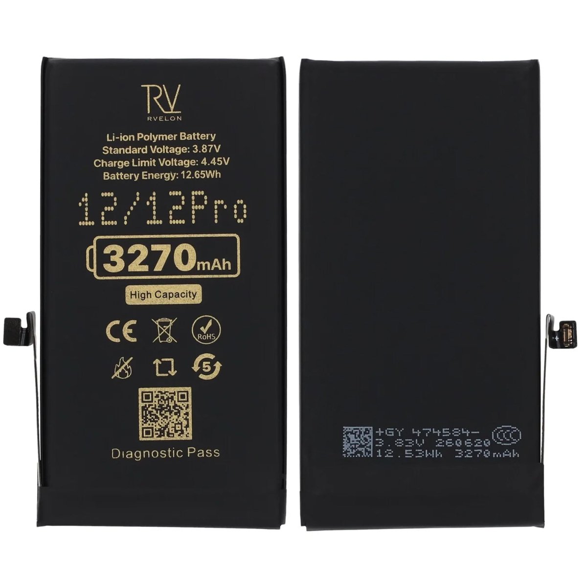 Rvelon Batteri for iPhone 12 og iPhone 12 Pro – 3270 mAh Høy kapasitet