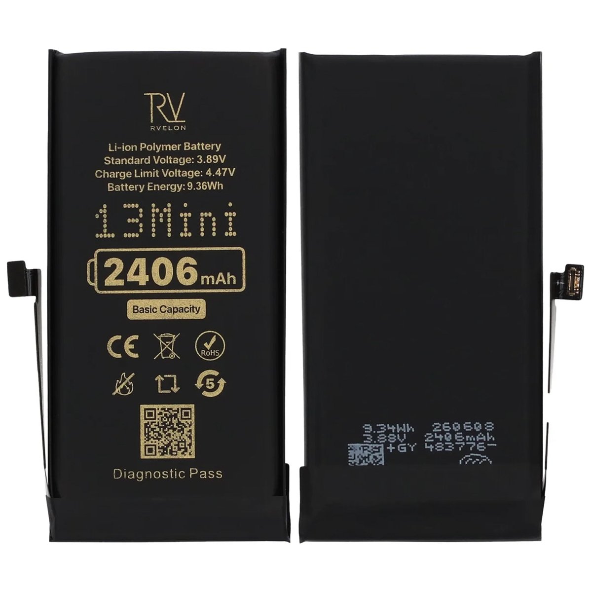 Rvelon Batteri for iPhone 13 Mini – 2406 mAh original kapasitet